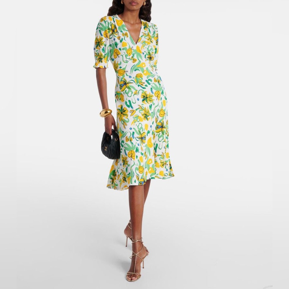 Diane Von Furstenberg DVF Jemma Floral Crêpe Midi Dress Size 4